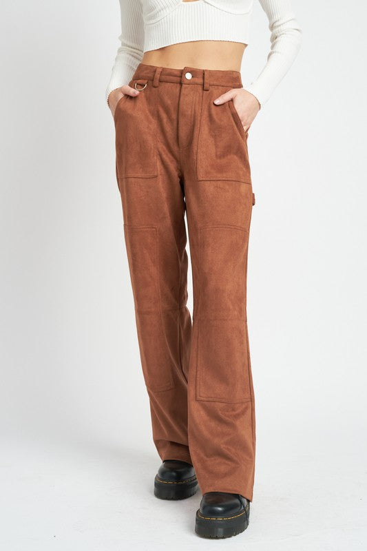 Next Level Faux Suede Carpenter Pants in Chocolate