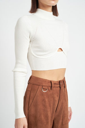 Raven Knit Cut-Out Crop Top in Black, White, & Brown