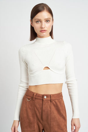 Raven Knit Cut-Out Crop Top in Black, White, & Brown