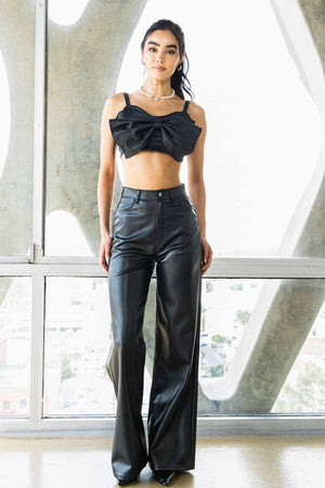 Modern Edge Vegan Leather Wide Leg Pants in Black