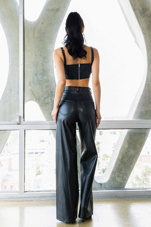 Modern Edge Vegan Leather Wide Leg Pants in Black