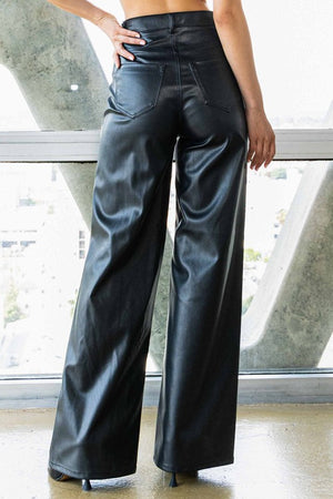 Modern Edge Vegan Leather Wide Leg Pants in Black