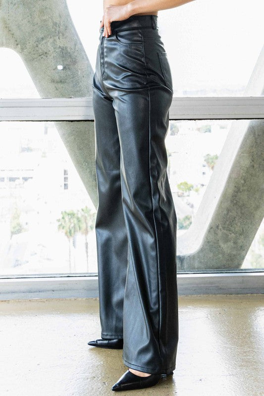 Modern Edge Vegan Leather Wide Leg Pants in Black