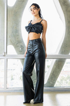 Modern Edge Vegan Leather Wide Leg Pants in Black