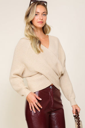 Annalise Cross Front Sweater in Ecru & Fuchsia