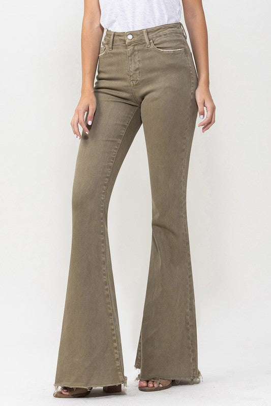 Macie Super Flares High Rise Jeans in Covert Green