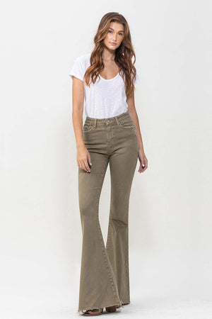 Macie Super Flares High Rise Jeans in Covert Green