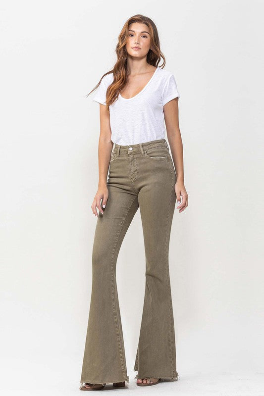 Macie Super Flares High Rise Jeans in Covert Green