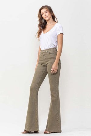 Macie Super Flares High Rise Jeans in Covert Green