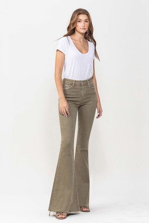 Macie Super Flares High Rise Jeans in Covert Green