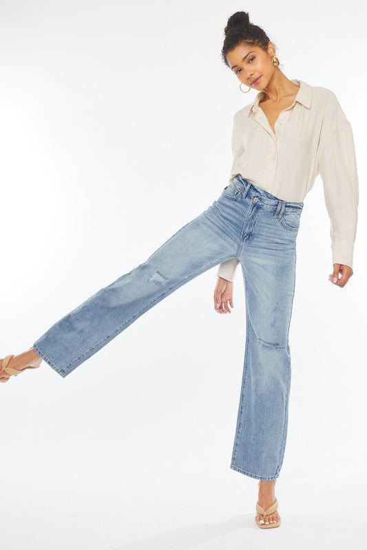 Retro Wide Leg Straight Jeans in Light Wash