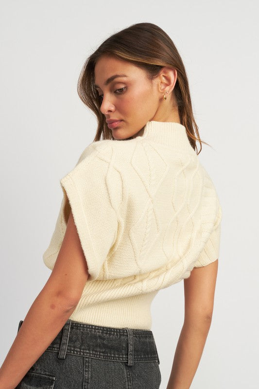 Isolde Refined Turtleneck Sweater Vest in Cream