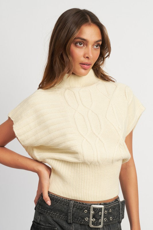 Isolde Refined Turtleneck Sweater Vest in Cream