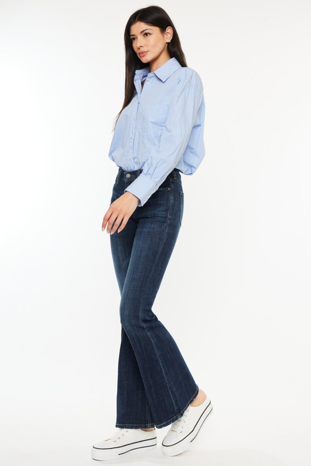 Alessia Mid Rise Flare Jeans in Dark Stone Wash