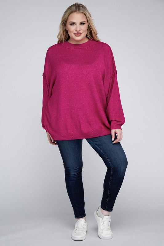 Allison Plus Raw Seam Melange Sweater in a Variety of Colors