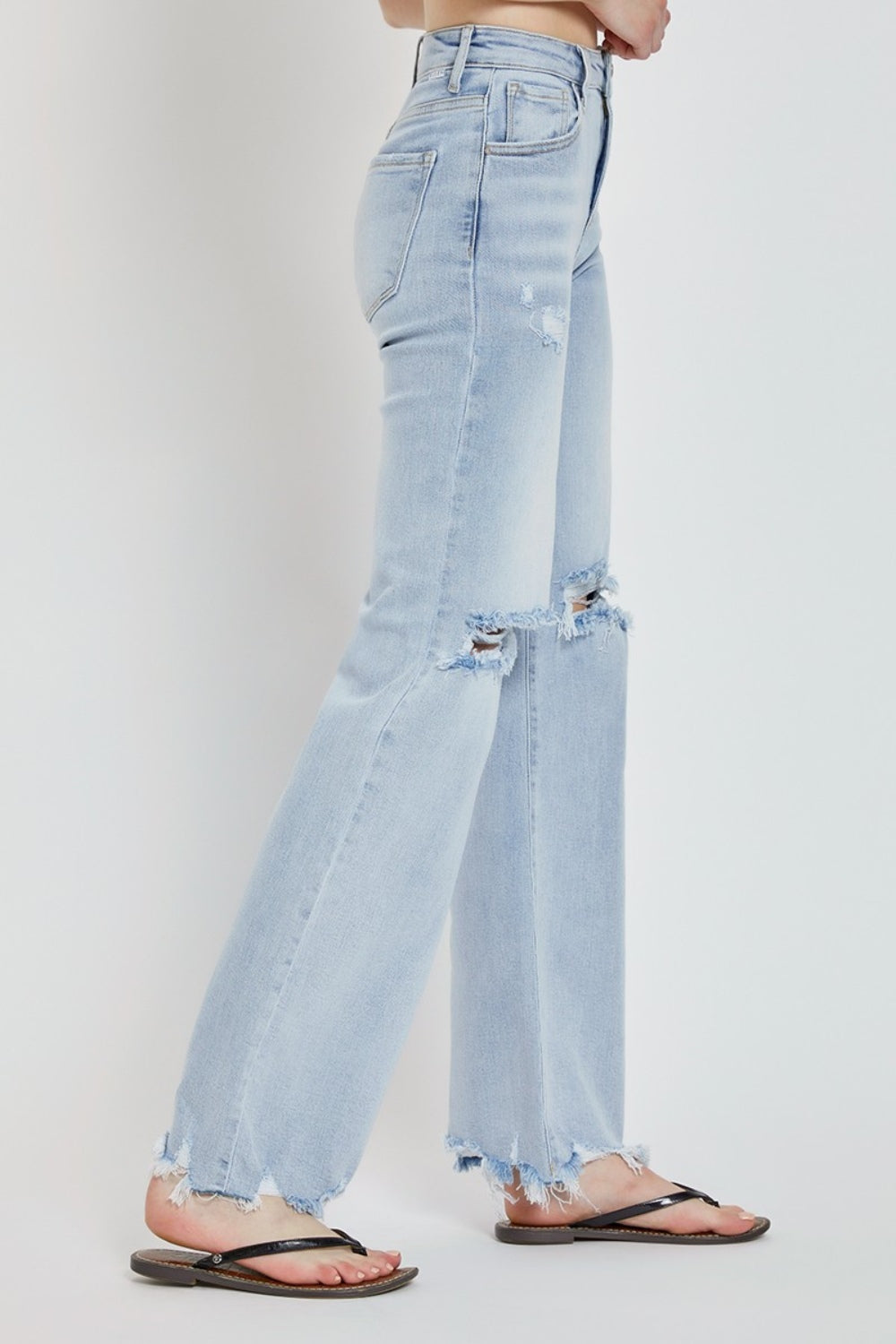 Maisie High Rise Distressed Wide Leg Jeans in Light Wash