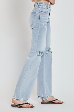 Maisie High Rise Distressed Wide Leg Jeans in Light Wash