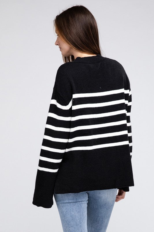 Slit Level Striped Sweater in Rust & Black