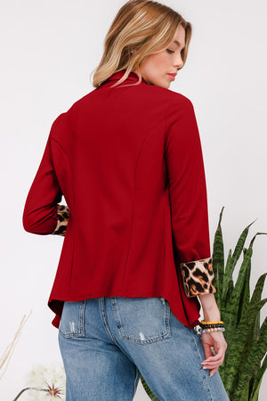 Feline Finish Leopard Cuff Blazer in Burgundy