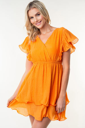 Trista Ruffle Sleeve Layered Dress in Apricot