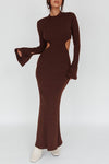 Adelaide Cut-Outs Long Sleeves Knit Maxi Dress in Chocolate