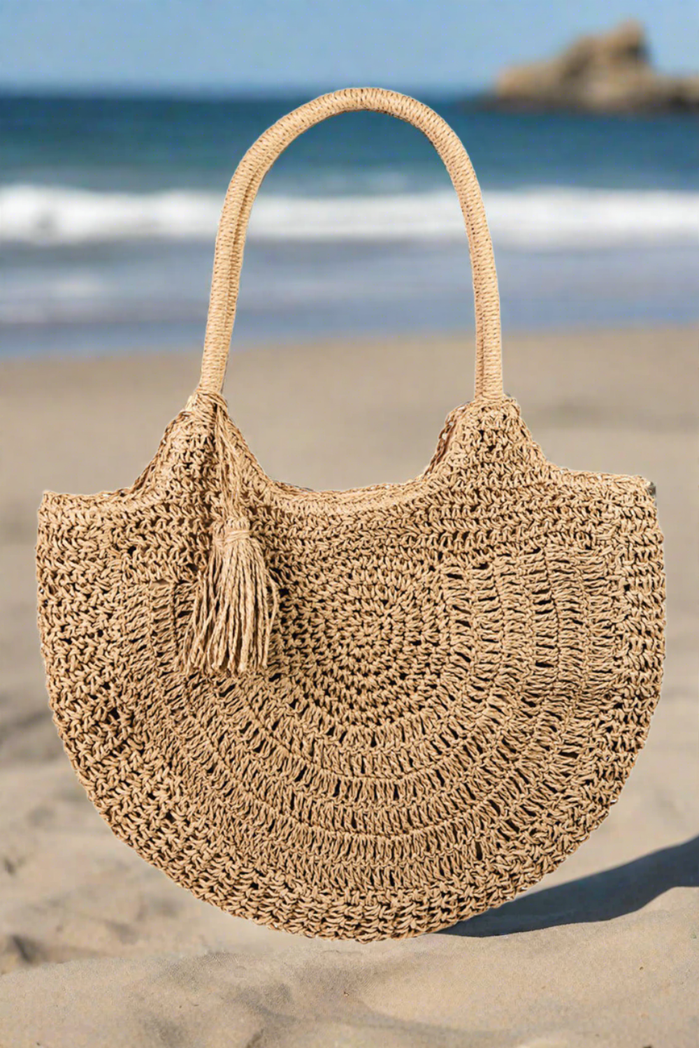 Vacay Time Tassel Straw Braided Tote Bag