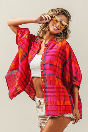 Fuchsia Delight Button Down Plaid Shirt