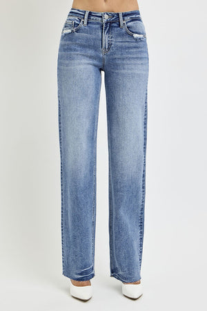 Iconic Mid Rise Straight Fit Jeans in Medium Wash