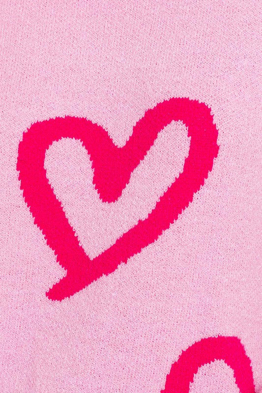 Warm My Heart Print Sweater in Pink & Fuchsia