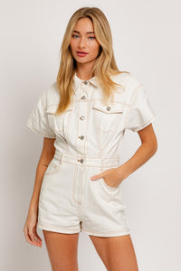 Rowyn Denim Romper in Denim & White