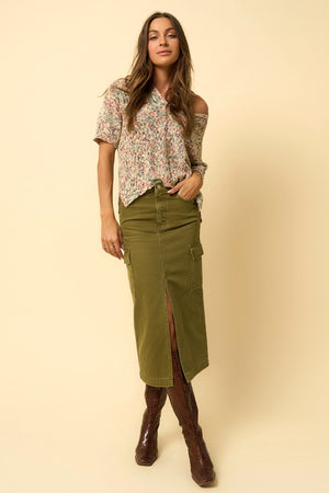 Boot Ready Cargo Midi Skirt in Dark Olive