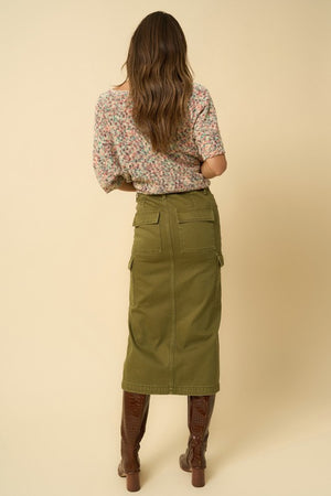 Boot Ready Cargo Midi Skirt in Dark Olive