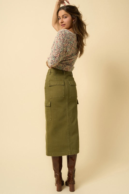 Boot Ready Cargo Midi Skirt in Dark Olive