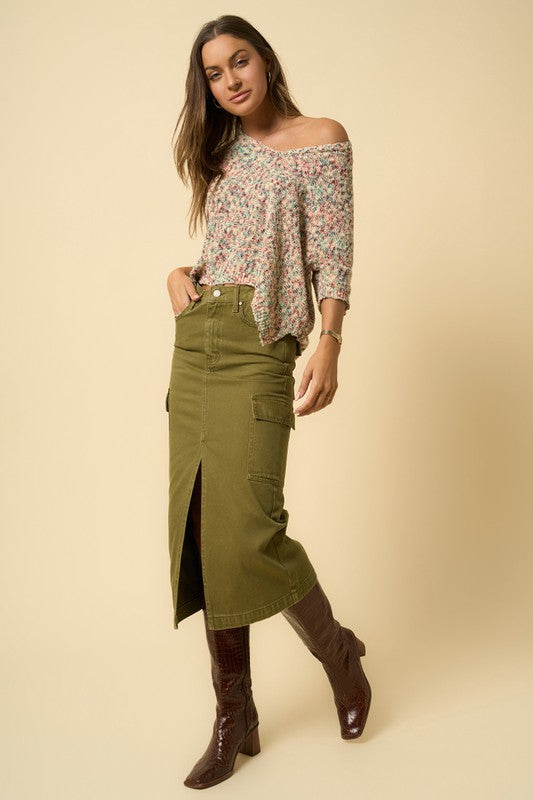 Boot Ready Cargo Midi Skirt in Dark Olive