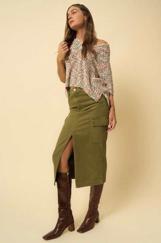 Boot Ready Cargo Midi Skirt in Dark Olive