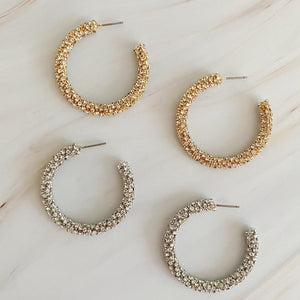 Rhinestone Hoop Earrings in Gold & Silver