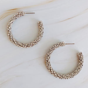 Rhinestone Hoop Earrings in Gold & Silver