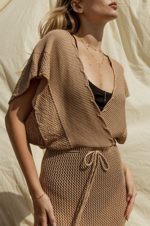 Svetlana Openwork Knit Cover-Up Dress in Taupe