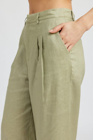 Amande Pleated Linen Pants in Sage