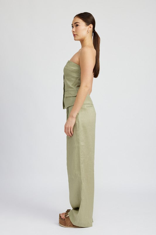 Amande Pleated Linen Pants in Sage