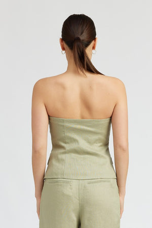 Amande Button Down Bustier Linen Top in Sage