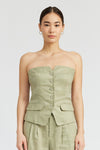 Amande Button Down Bustier Linen Top in Sage