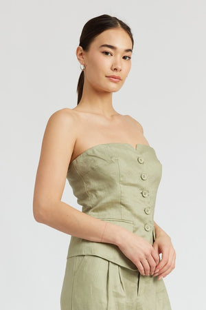 Amande Button Down Bustier Linen Top in Sage