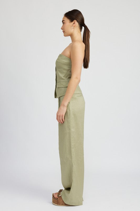 Amande Button Down Bustier Linen Top in Sage