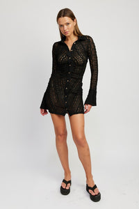 La Plage Button Down Lace Cover Up Dress in Ivory & Black