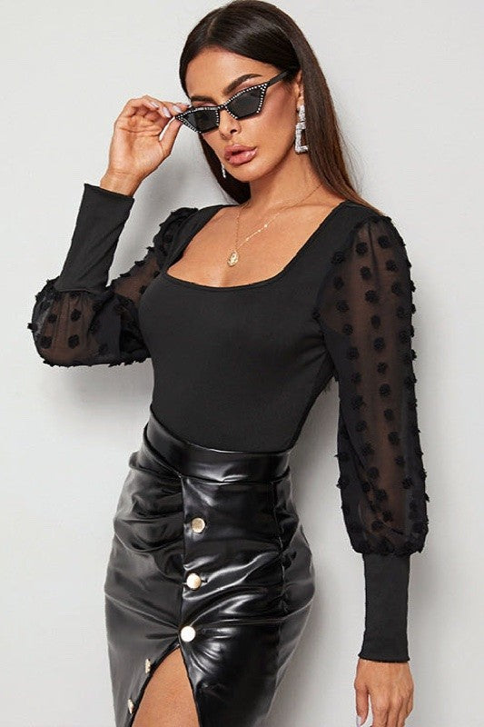 Dreamy Swiss Dot Sheer Sleeve bodysuit