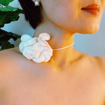 Beautiful Blossom Rosette Tie Necklace in Cream