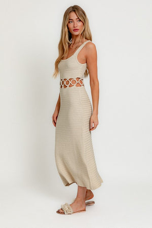 Boho Flair Cut Out Crochet Midi Dress in Orange & Cream