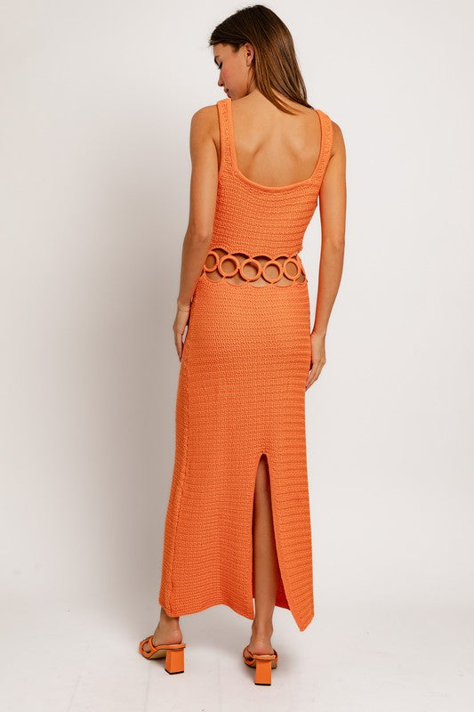 Boho Flair Cut Out Crochet Midi Dress in Orange & Cream