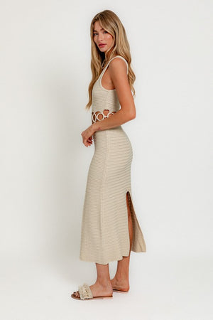 Boho Flair Cut Out Crochet Midi Dress in Orange & Cream